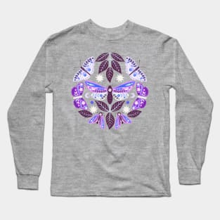 Purple Moths Folk Art Long Sleeve T-Shirt